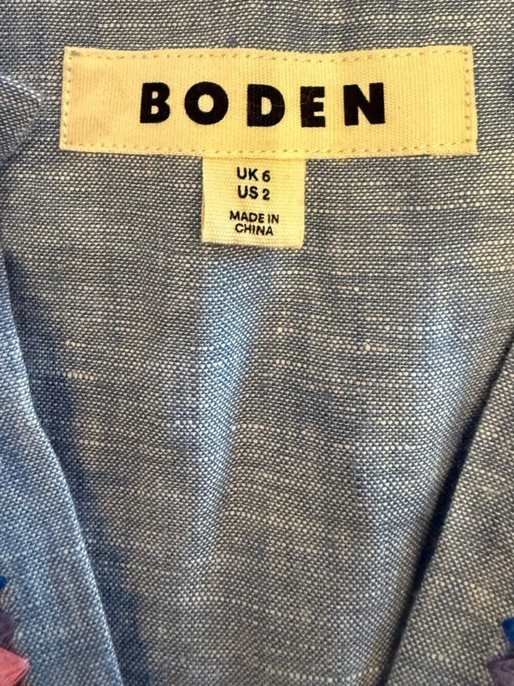 Boden Grace Linen Top-Chambray, Embroidered Birds Size 2 - Picture 5 of 8